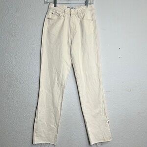 Zara Speckled Cream Straight Leg Womens Denim Pants Split Ankle Size 2